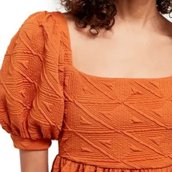 Brand New Free People Orange Textured Mini Dress - Size Medium - Picture 4 of 12